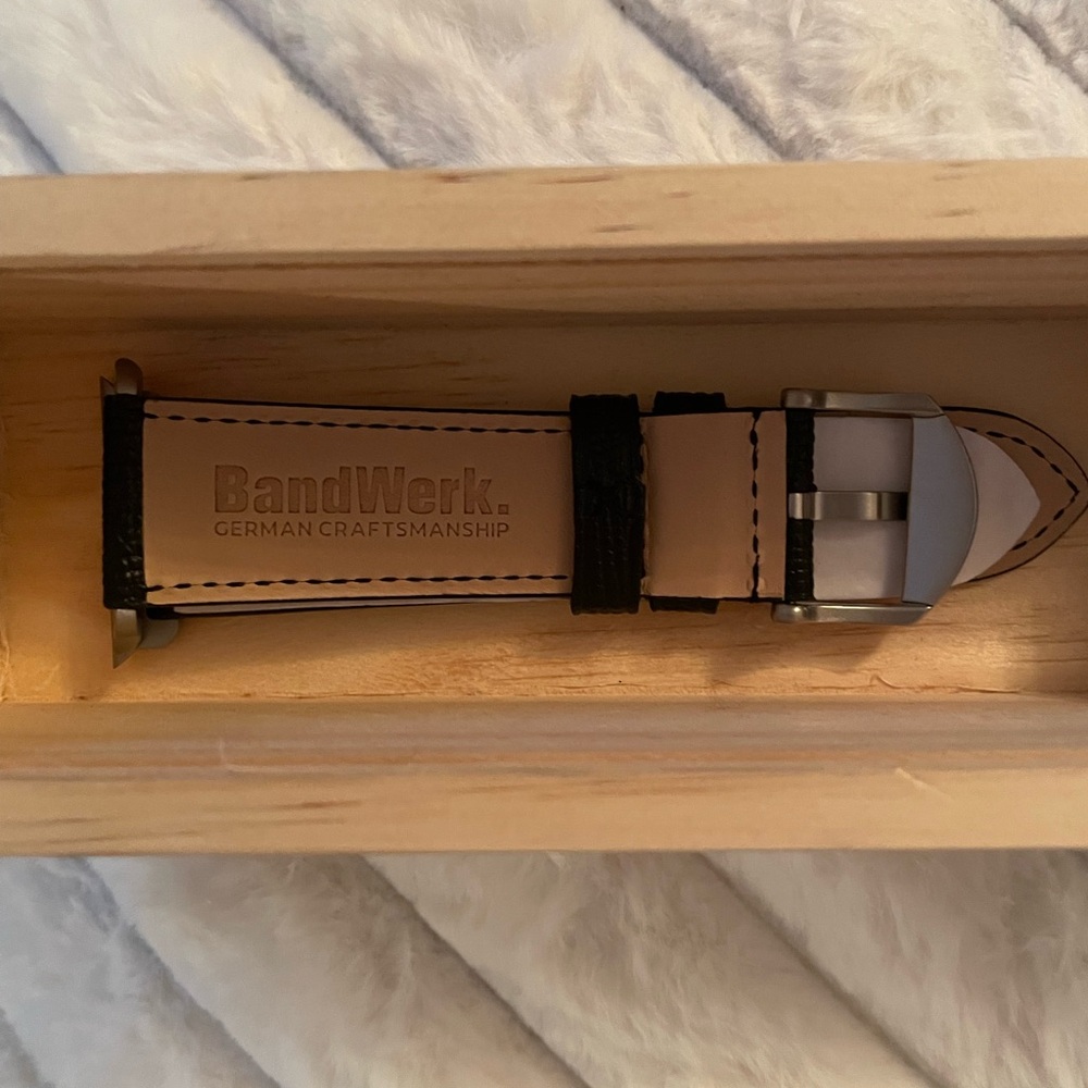 Apple Watch Black and Tan Leather Watch Strap with Stitching
